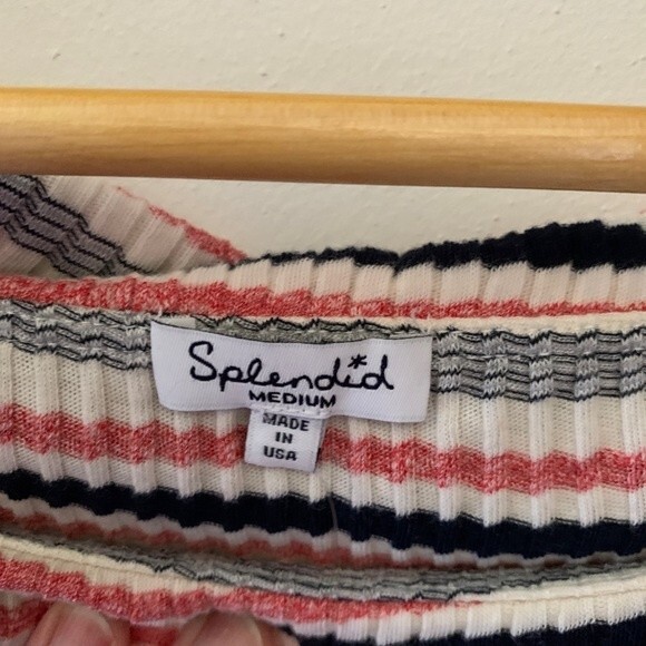 Splendid NWTs Ivory Pink Black Striped Off the Shoulder Sweater Tunic Top Size M - Picture 4 of 9